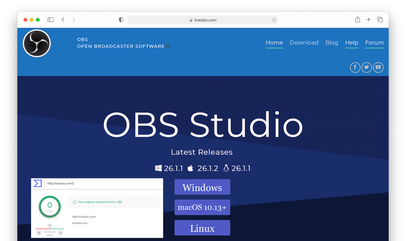 OBS Studioの偽ページ
