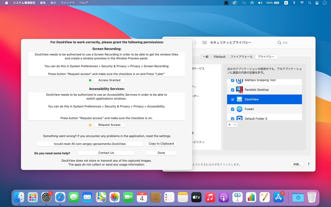 DockView for Mac permissions