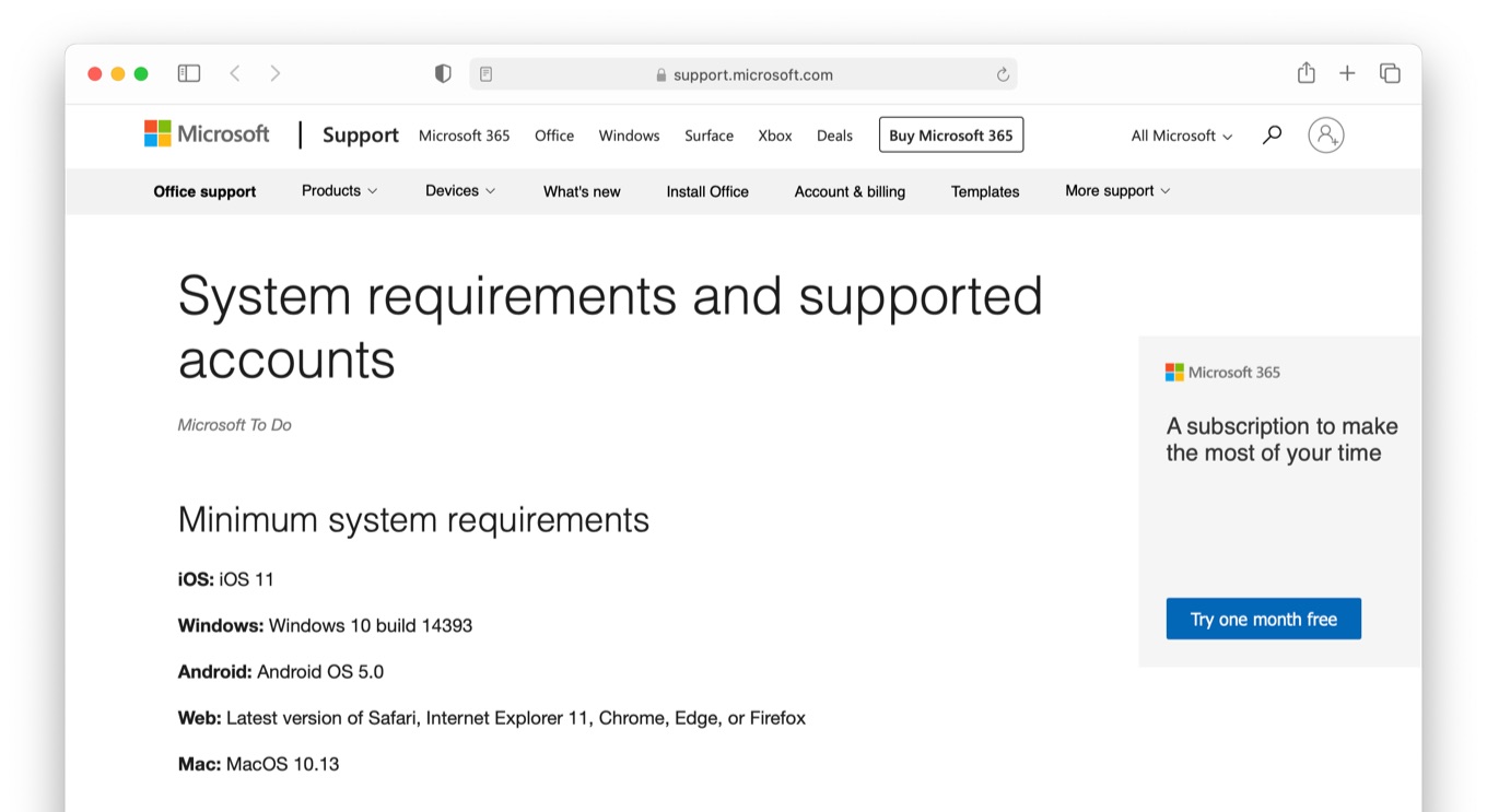 Microsoft To Do System requirements and supported accounts