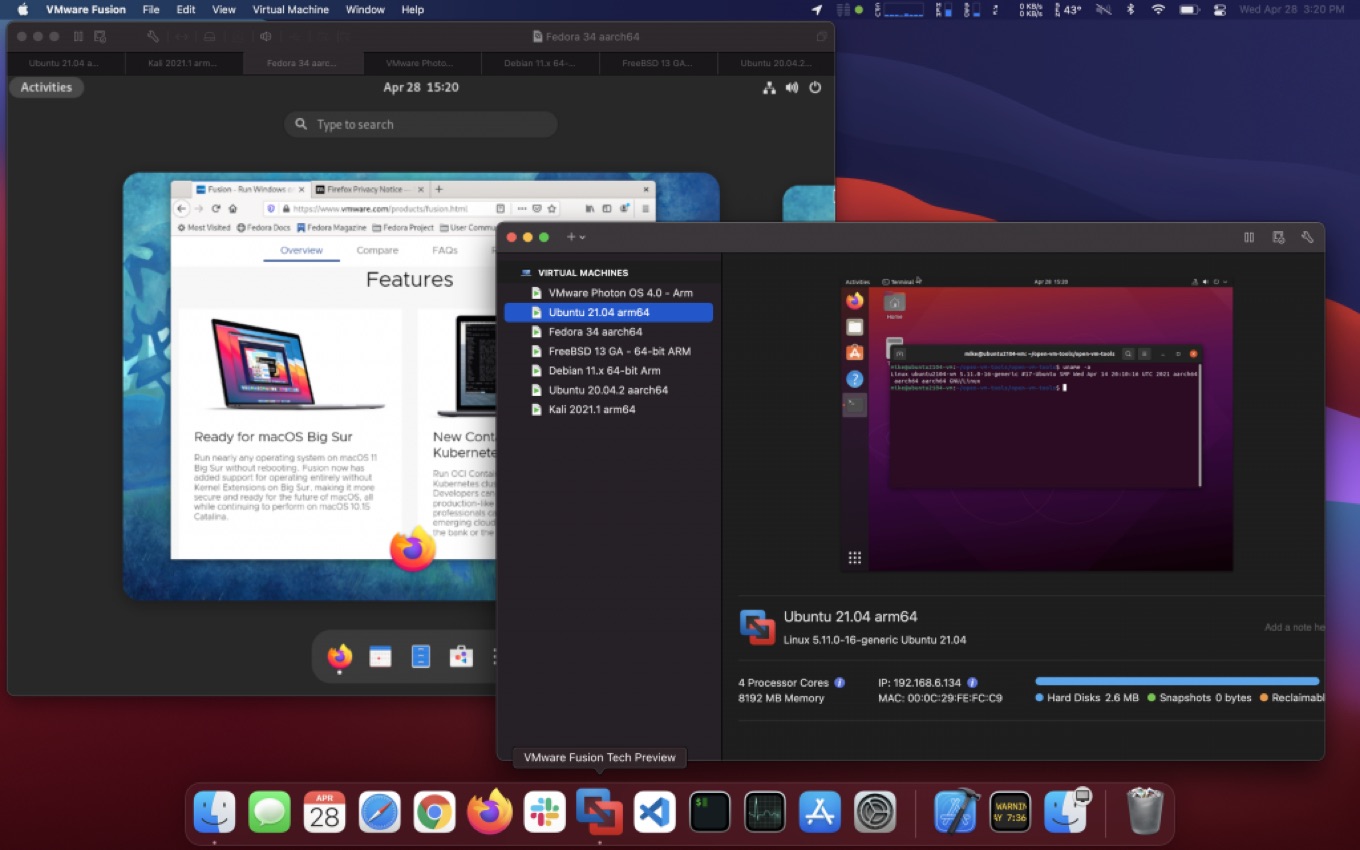 VMware Fusion for Apple Silicon Macの動作