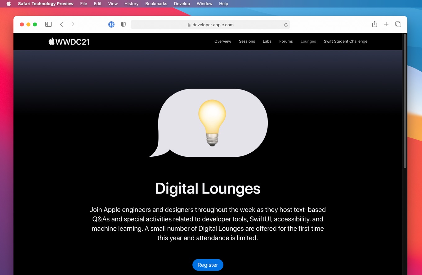 Apple WWDC21 Digital Lounges register