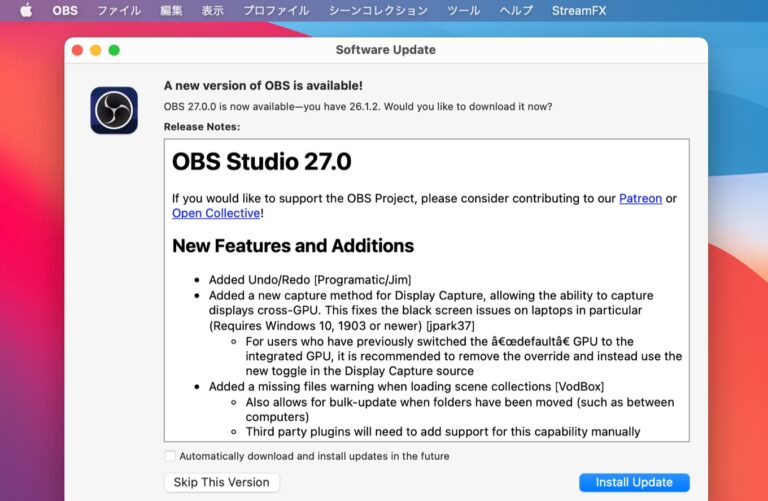 download the new version for apple OBS Studio 29.1.3