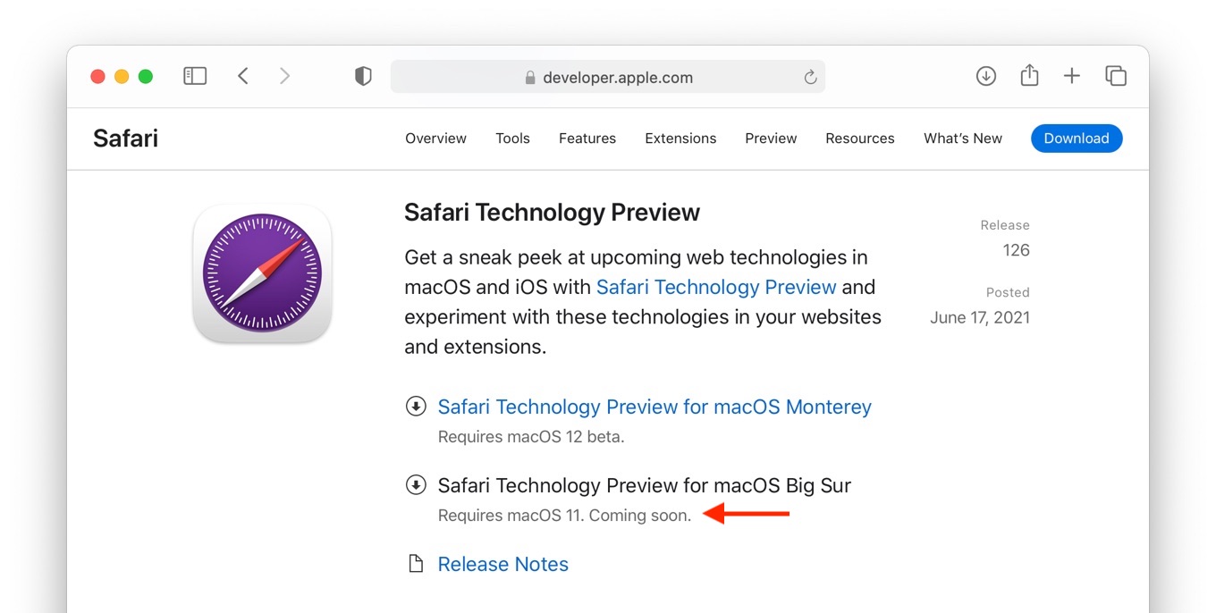 Safari Technology Preview v126 for macOS 11 Big Sur coming Soon