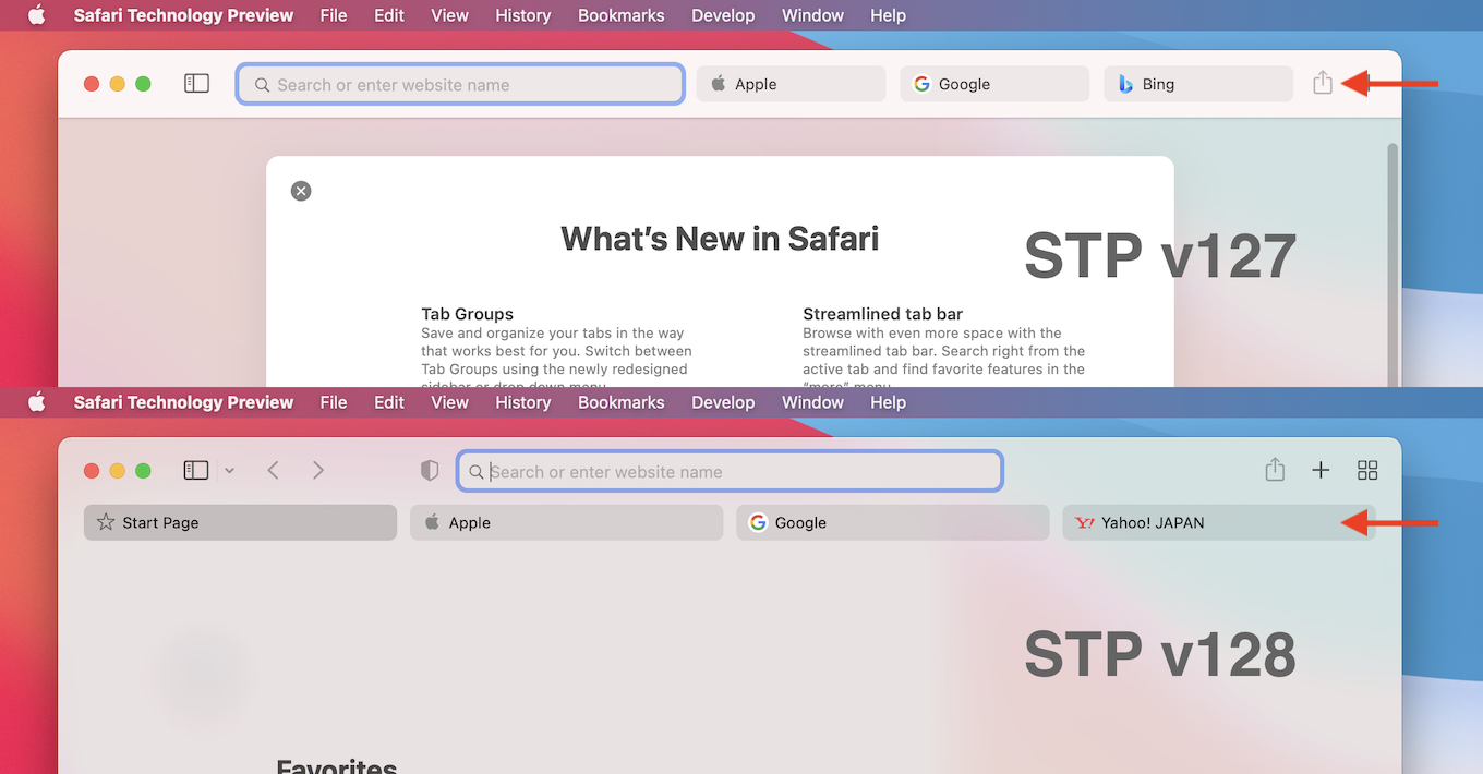 Safari Technology Preview compact and Separate tab