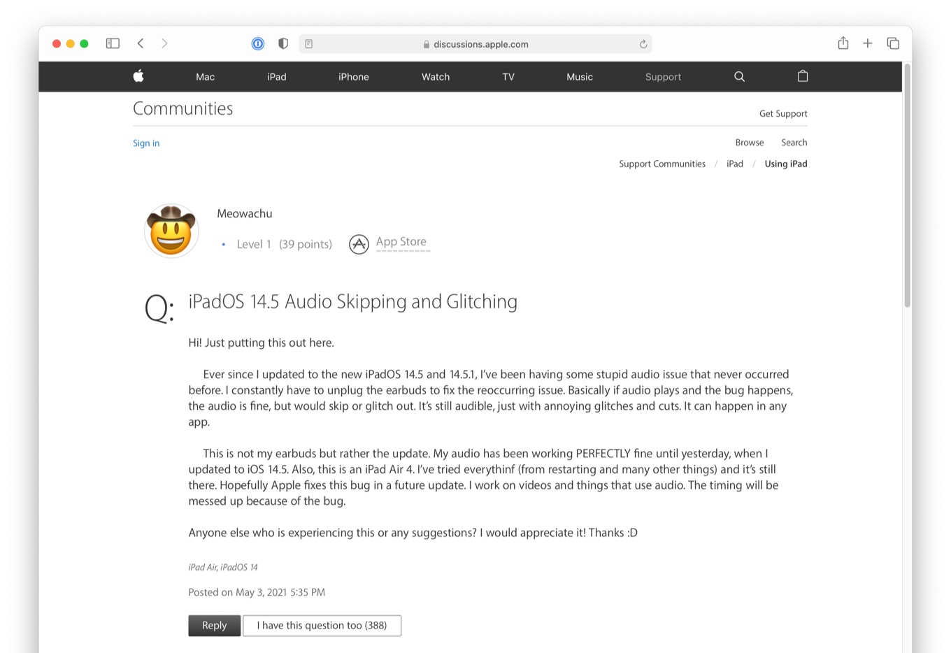 iPadOS 14.5 Audio Skipping and Glitching