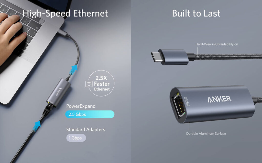 米Anker、USBC接続で2.5 Gbps対応の有線LANアダプタ「Anker PowerExpand USBC to 2.5 Gbps