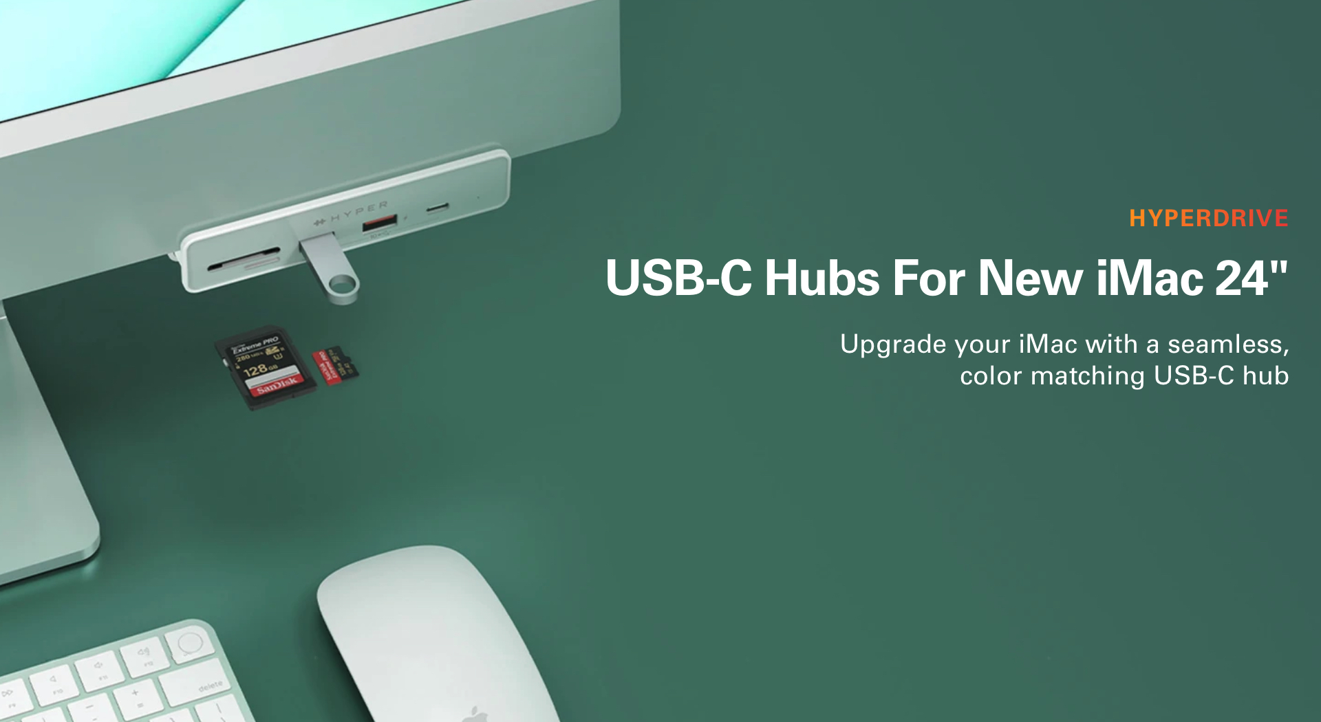 Hyper、iMac (24-inch, M1, 2021)の前面にUSB-AやSDカードリーダーを配置できる4K＠60Hz対応HDMIポート付きハブ「HyperDrive  6-in-1 USB-C Hub for iMac 24″」を発売。