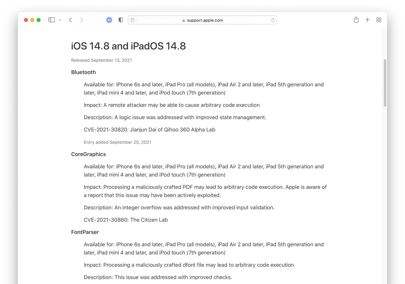 iOS 14.8 and iPadOS 14.8