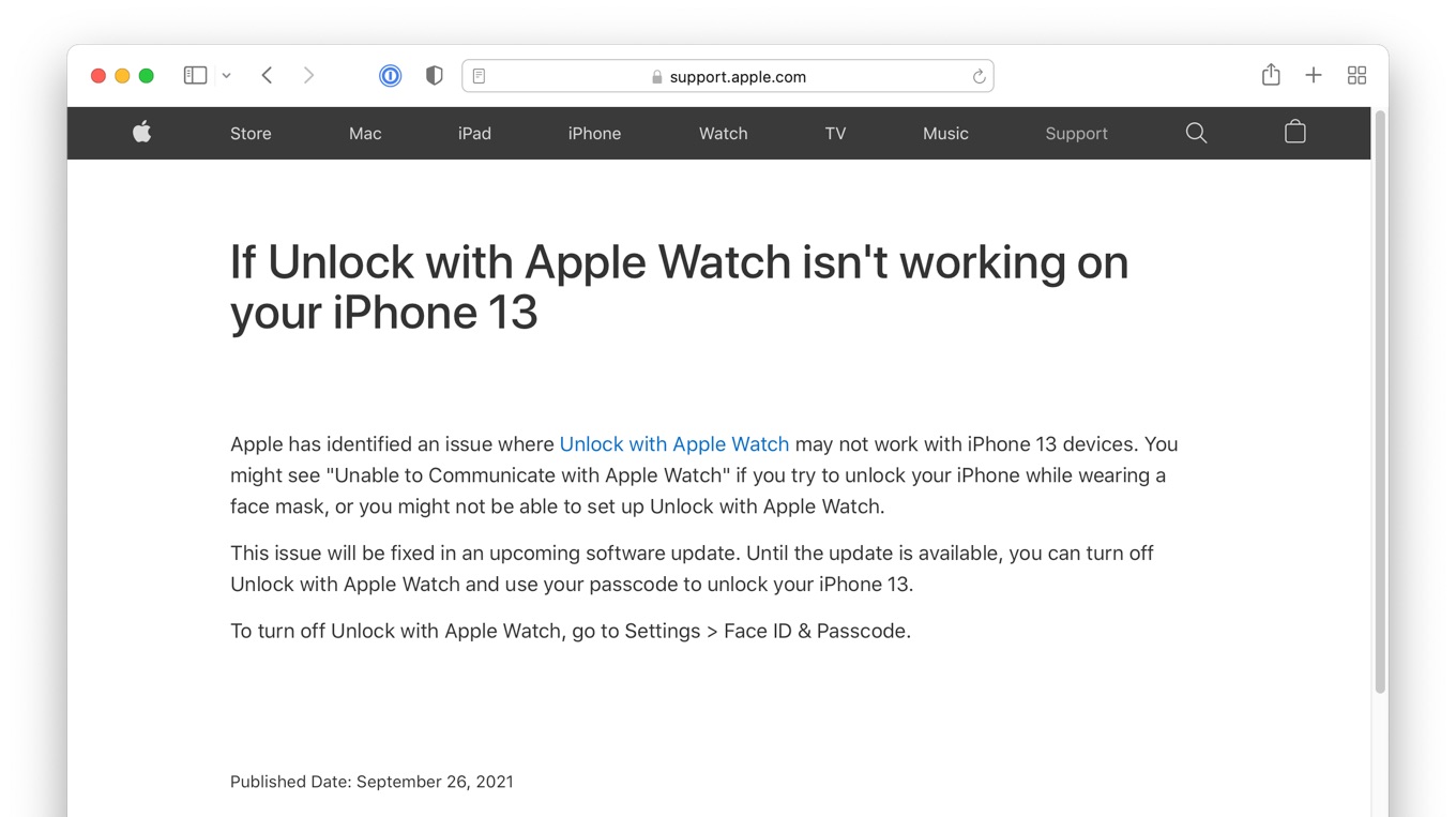 Apple Watch でロックを解除が使えないiPhone13