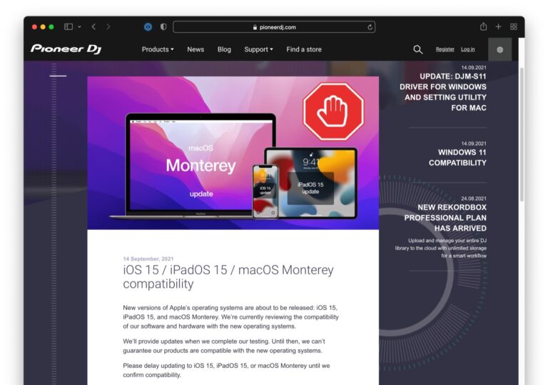 Pioneer DJ Apple iOS 15 iPadOS 15 macOS 12 Monterey 