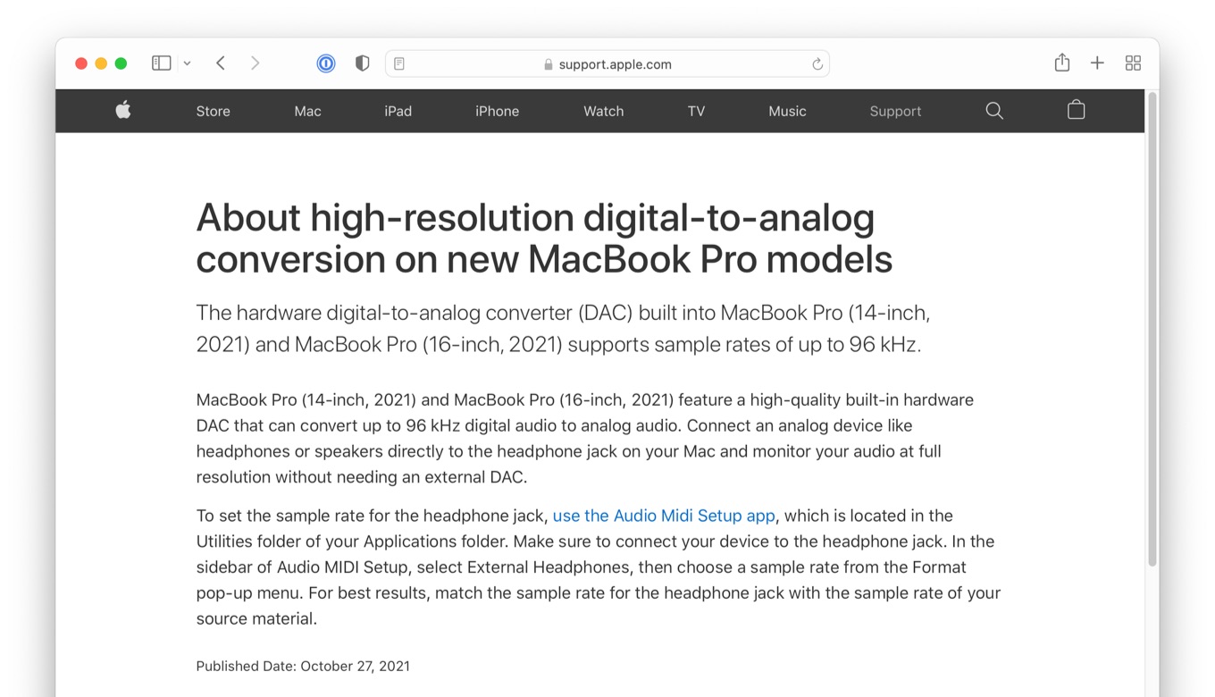 About high-resolution digital-to-analog conversion on new MacBook Pro models