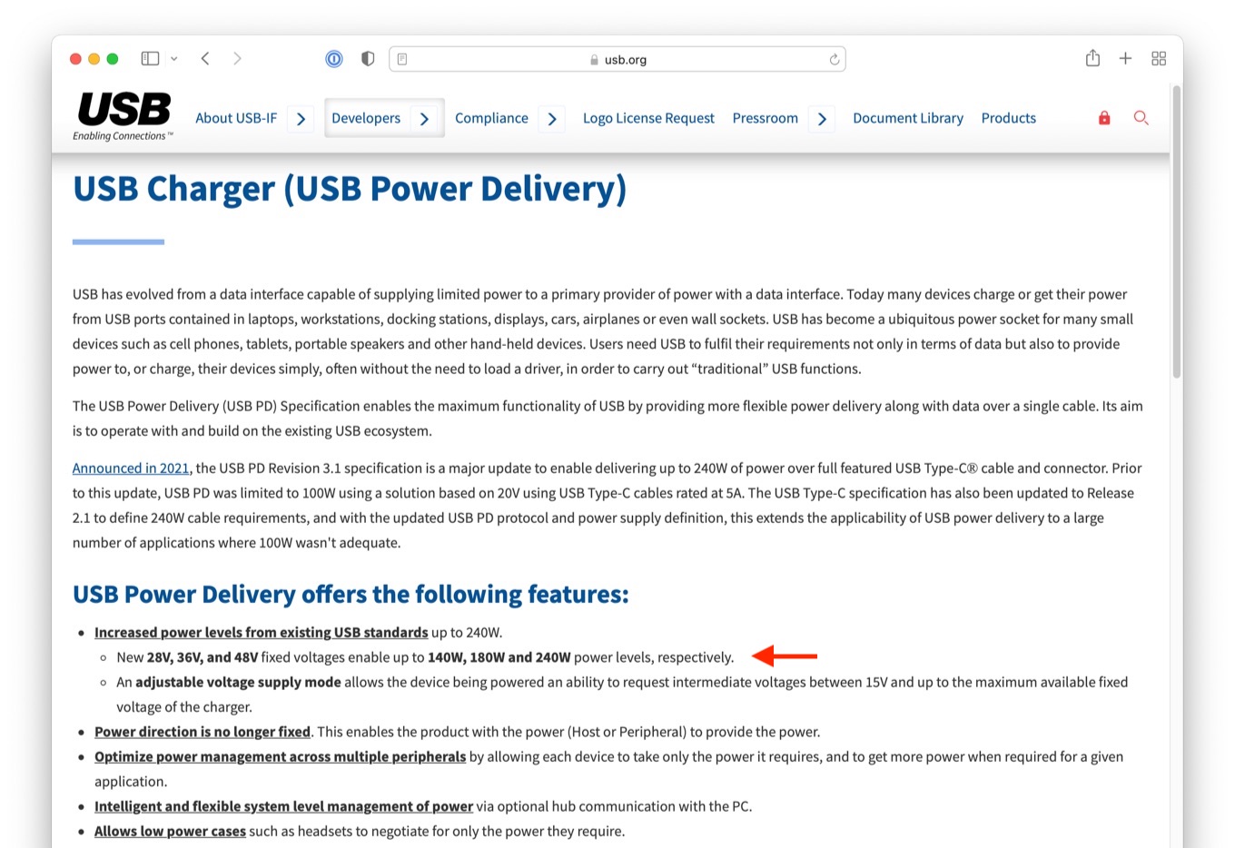 USB Power Delivery規格の3.1リビジョンは、最大48 V、240 Wの電力を供給