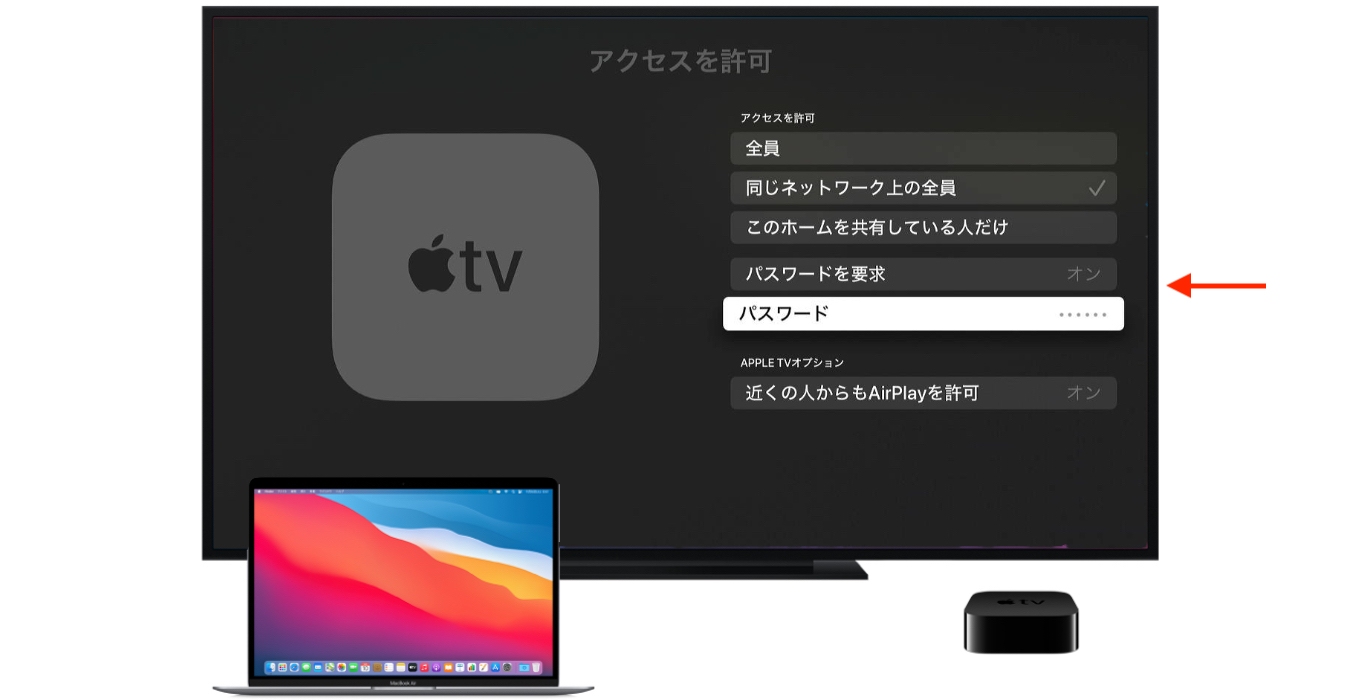 Apple TVのAirPlayオンスクリーンパスワード