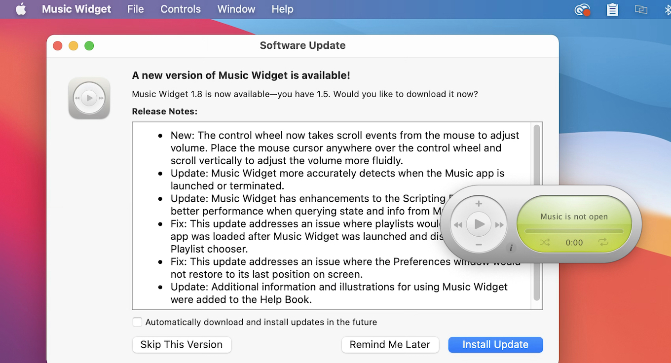 Music Widget for Mac v1.8 update