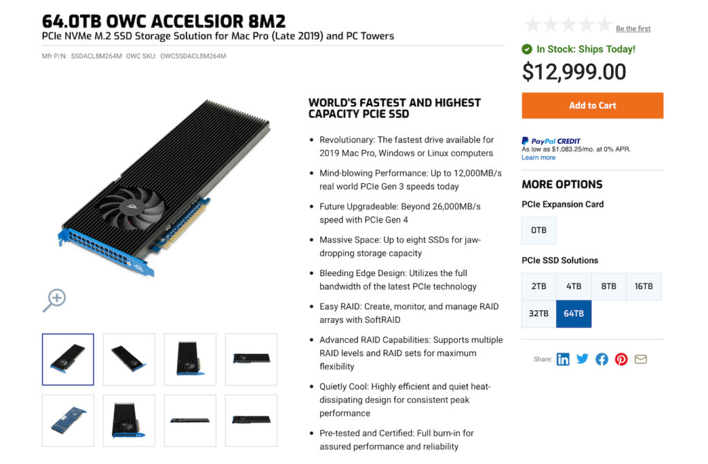 OWC、8つのNVMe M.2 SSDを利用しMac Pro (2019)に最大64TBのPCIeストレージを構築できる拡張カード「OWC ...