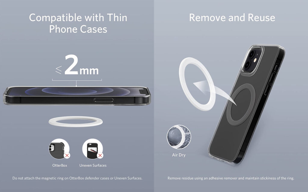 米Anker、MagSafe非対応のiPhoneケースに貼り付けてマグネット式充電器などを使用できるようにする「Anker 310