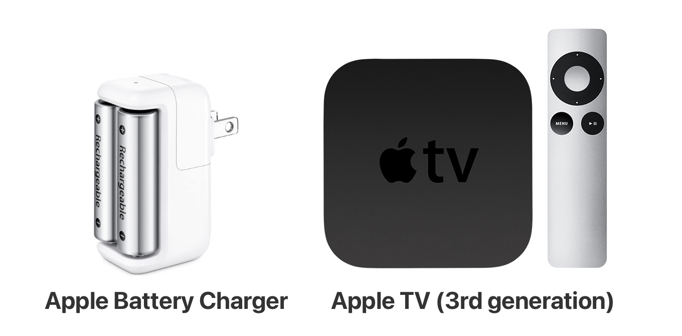 Apple Battery ChargerとApple TV (3rd generation)