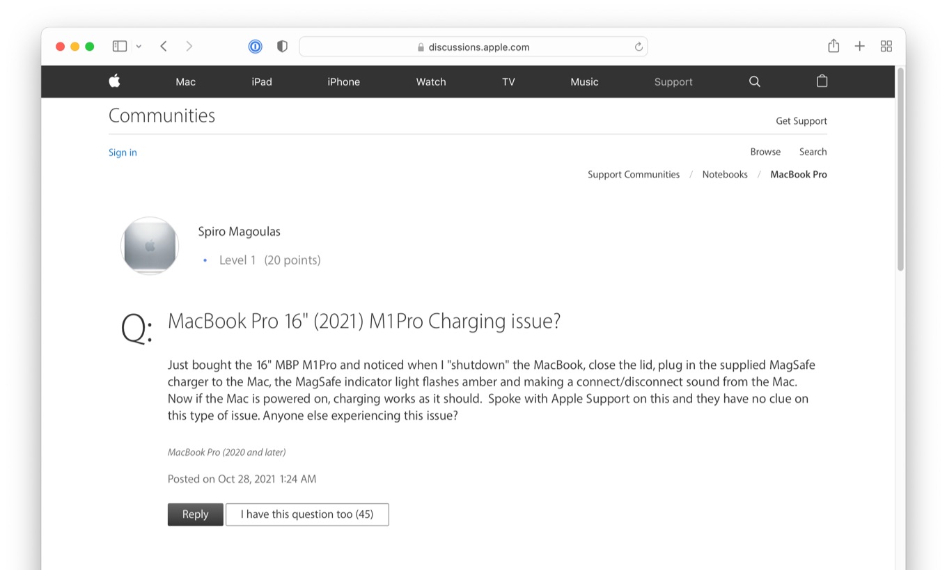 MacBook Pro 16" (2021) M1Pro Charging issue?