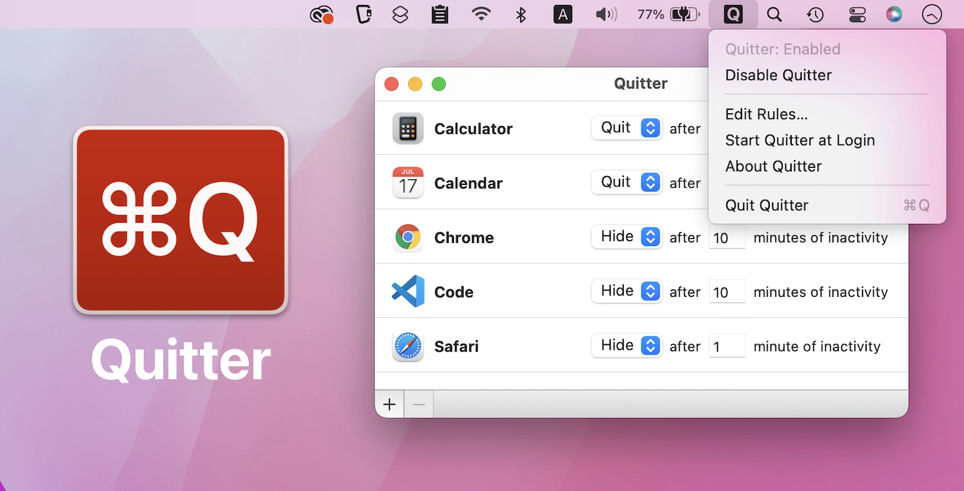 Quitter for Mac on macOS 12 Monterey