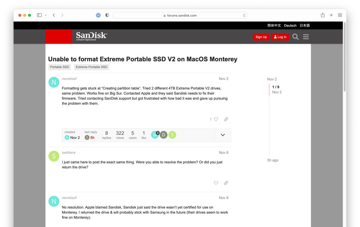 SanDisk Extreme Portable SSD cant format on macOS 12 Monterey