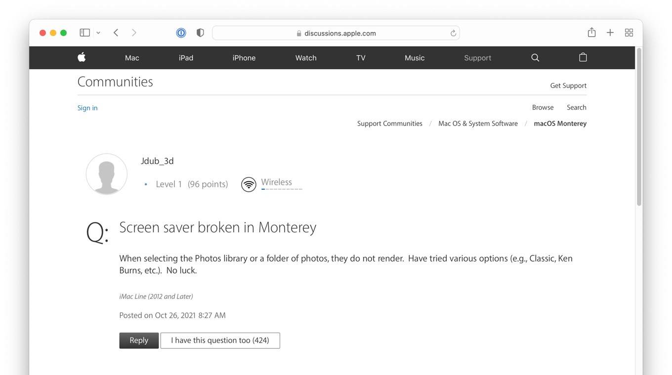 Screen saver broken in Monterey