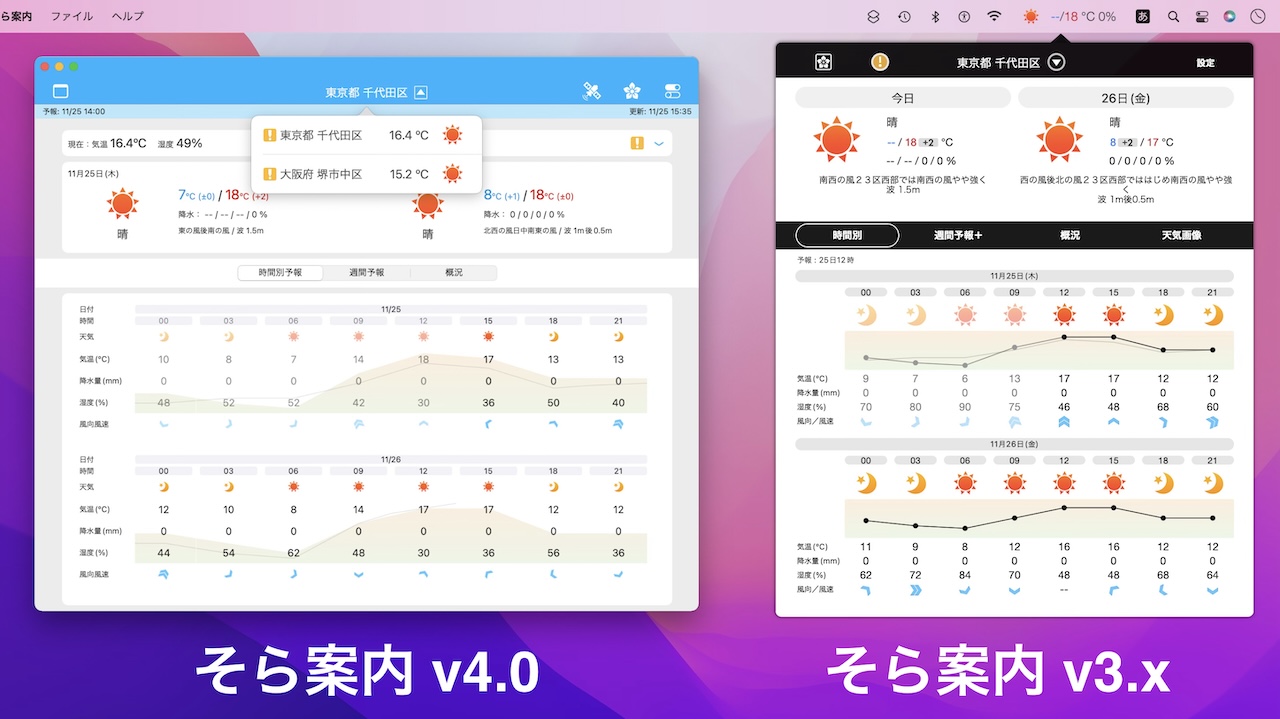 そら案内 v4.0とそら案内 v3.x