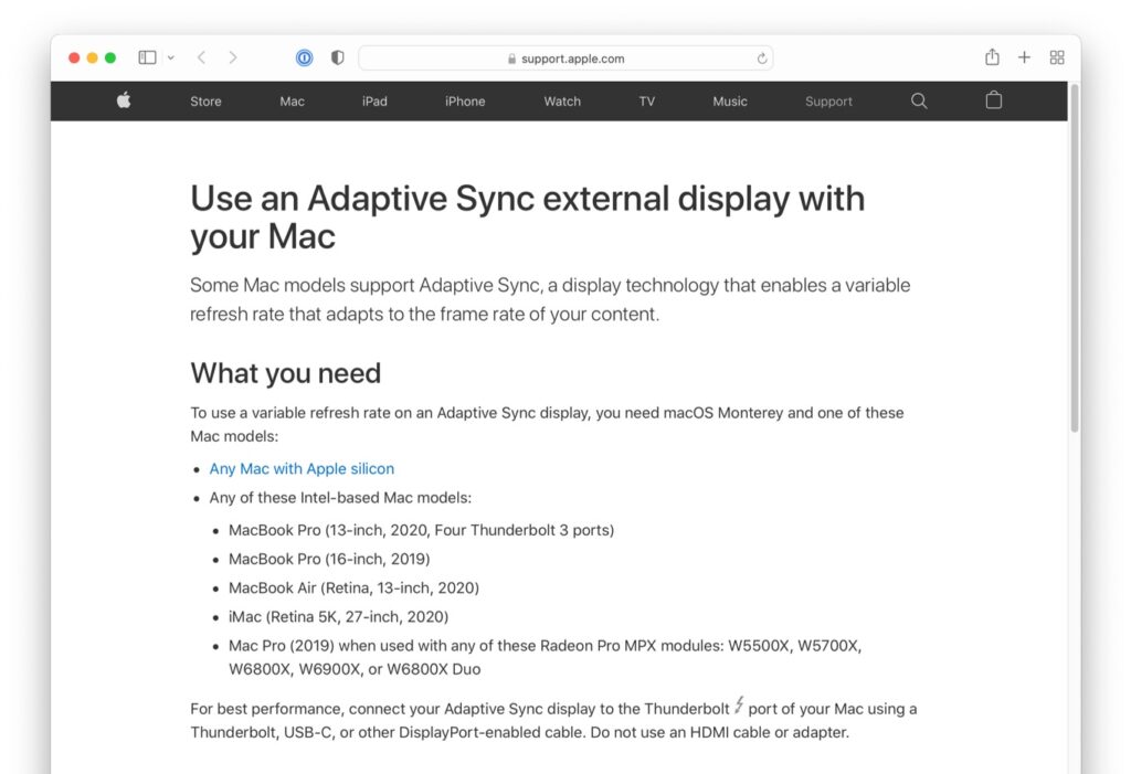  macOS Monterey、新しい Mac での Adaptive-Sync ディスプレイのサポートによりスムーズなゲームプレイを提供