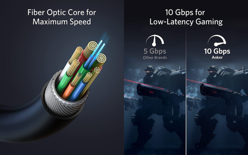 米Anker、Oculus VRヘッドセット向けに光ファイバーを採用した長さ4.8m/最大データ転送10GbpsのUSBCケーブル