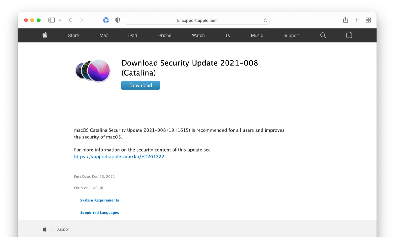 Download Security Update 2021-008 (Catalina)