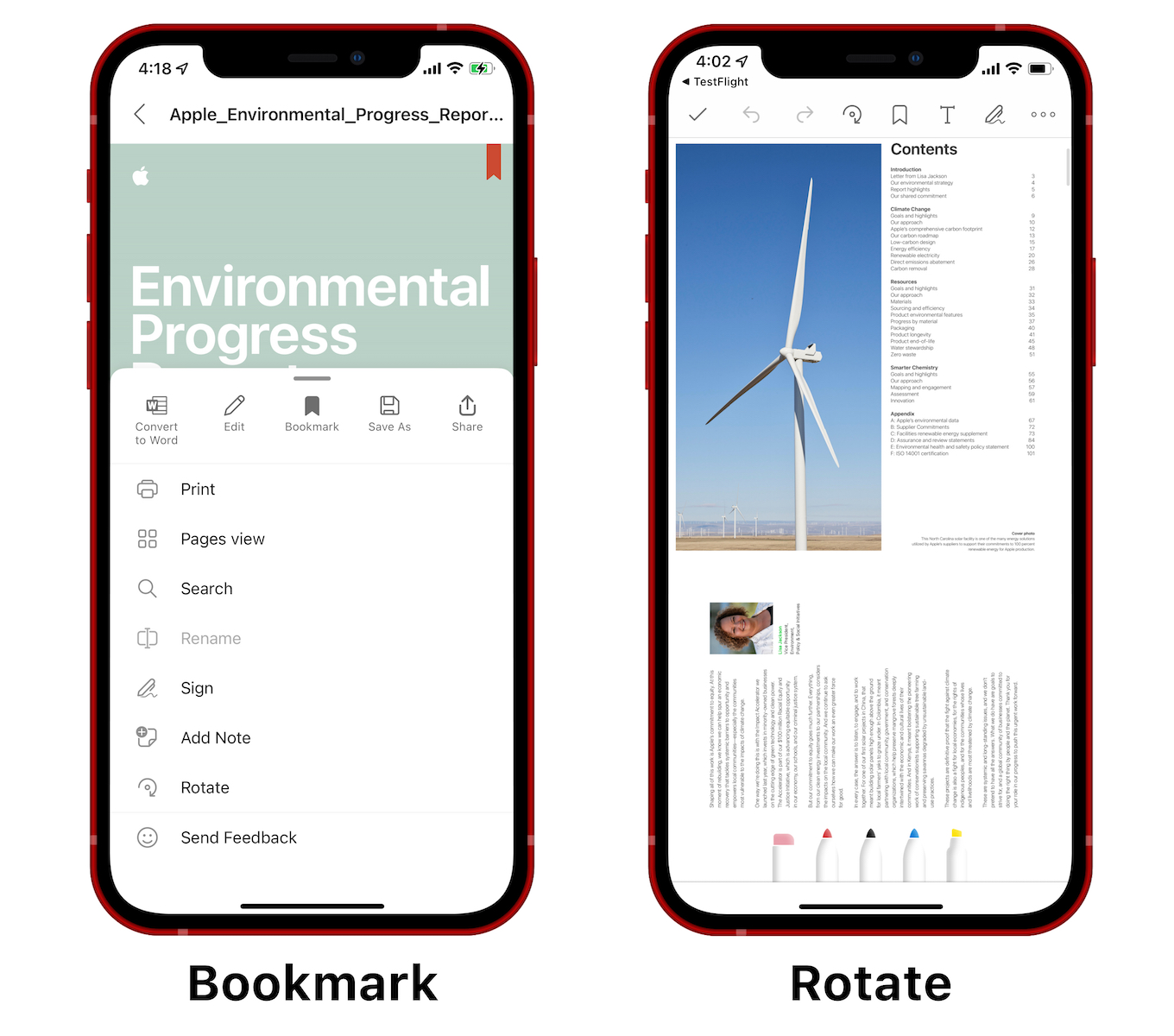 Office Mobile for iOS support PDF Bookmark and Rotate