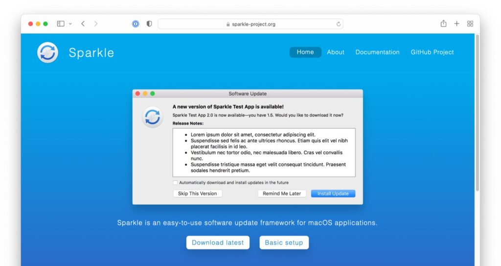 オープンソースのmacOSアプリケーション用アップデート・フレームワーク「Sparkle 2.0.0」がリリース。