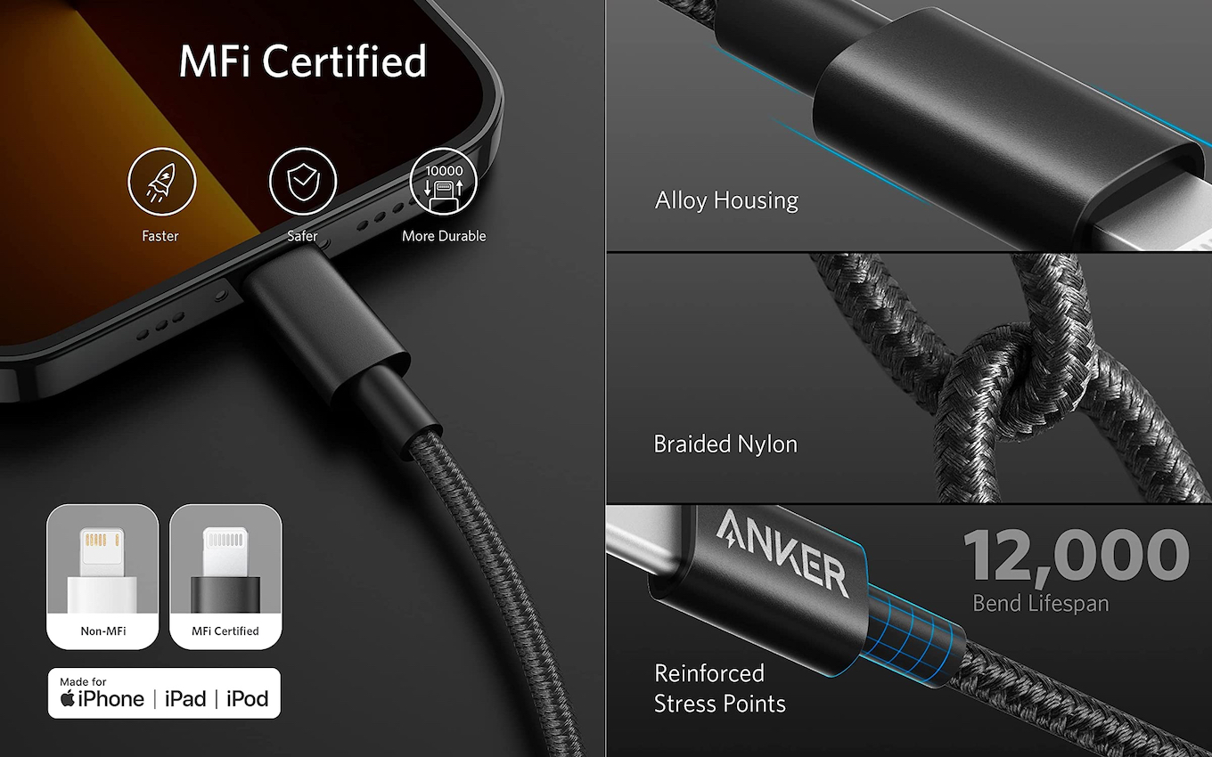 Anker 高耐久ナイロン USB-C & ライトニングケーブル 0.3m