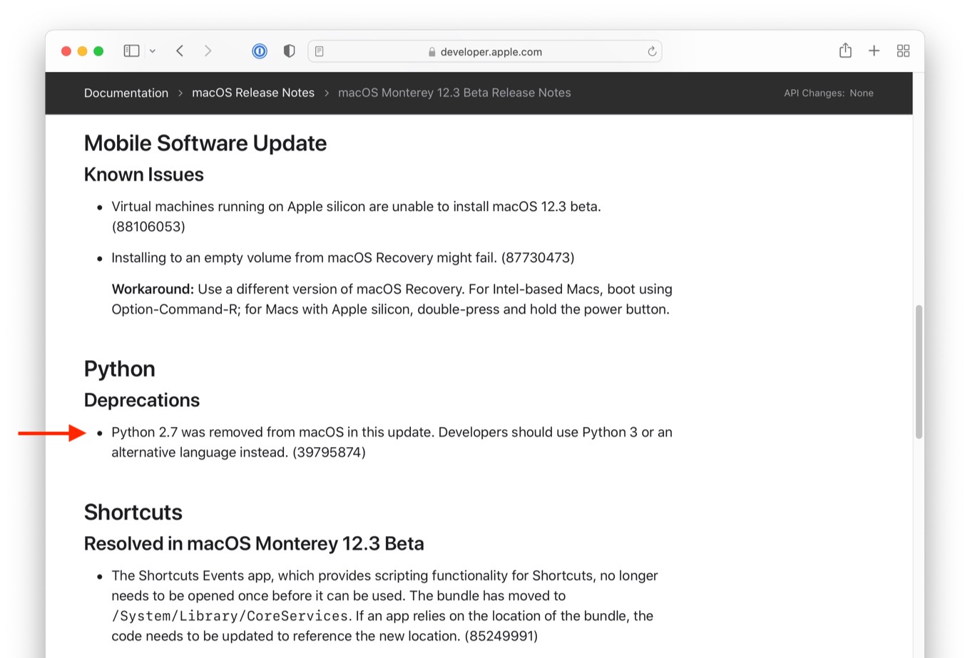 Python 2.7 was removed from macOS 12.3 Monterey