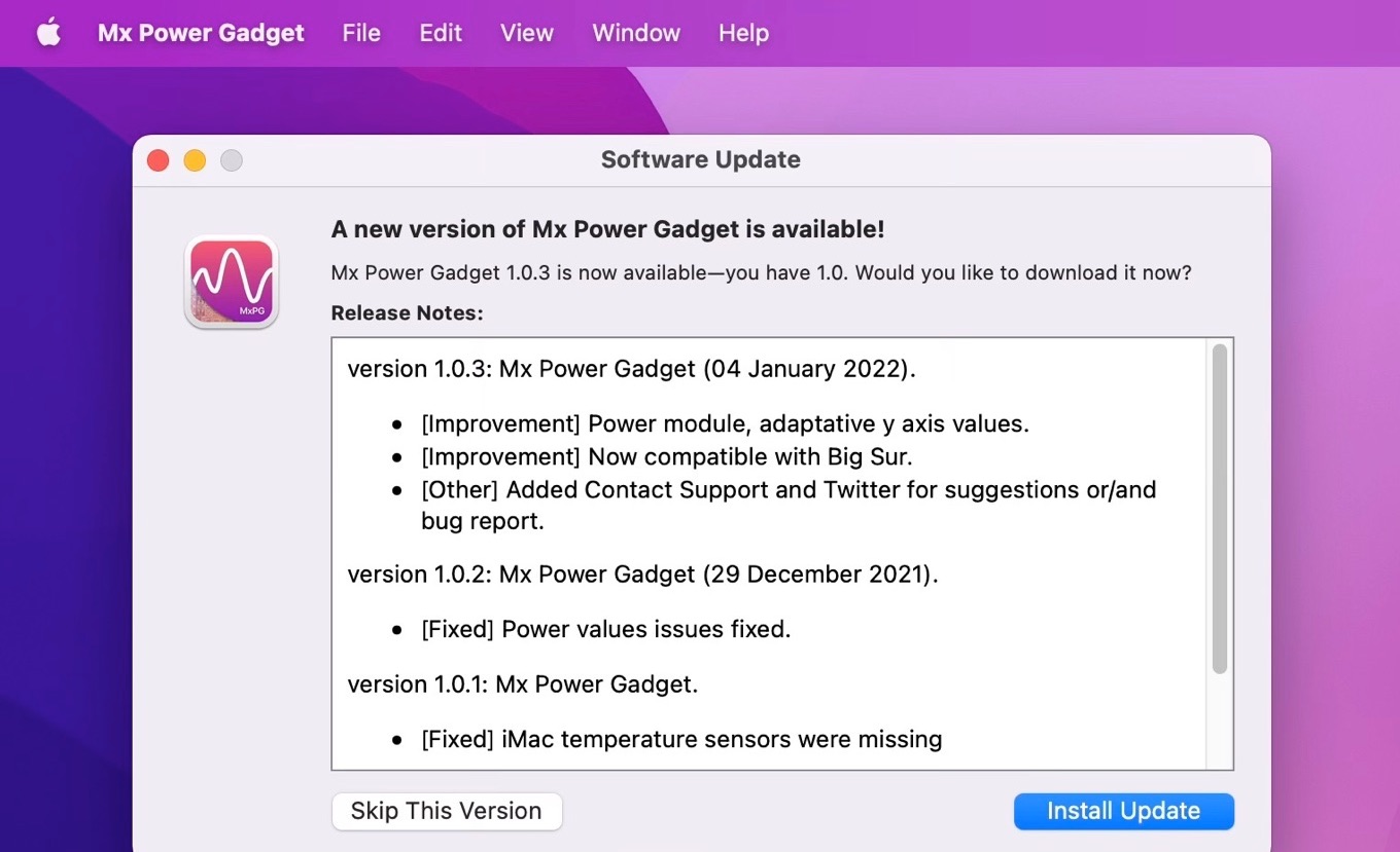 Mx Power Gadget v1.0.3のリリースノート