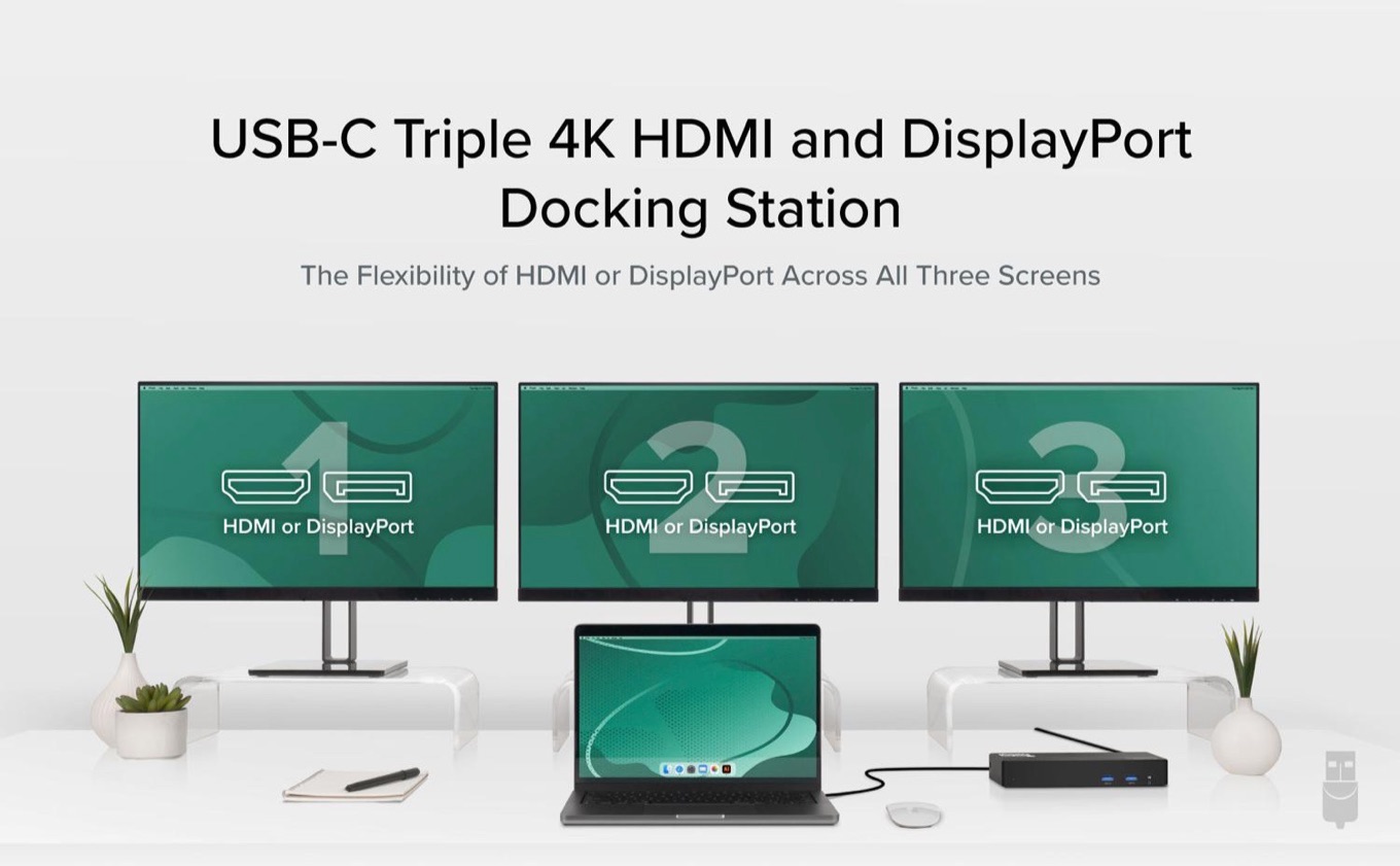 Plugable USB-C Triple 4K HDMI and DisplayPort Docking Station
