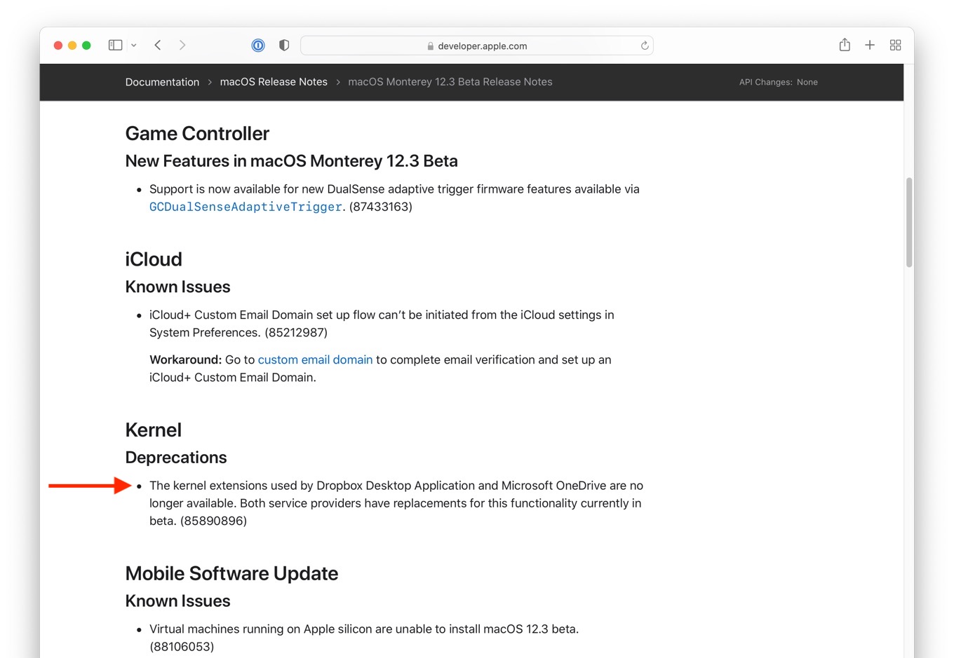 kernel extensions used by Dropbox and OneDrive are no longer available