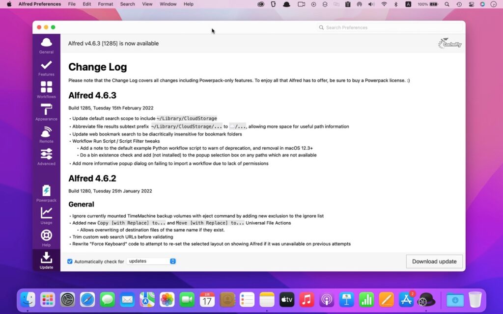macOS 12.3 Montereyで削除されるPythonを利用したWorkflow実行時に警告を表示するようにした「Alfred v4 ...