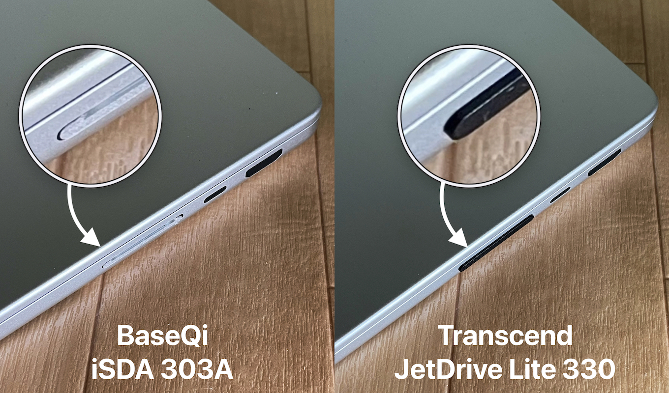 BaseQi iSDA 303AとTranscend JetDrive Lite 330のリップ