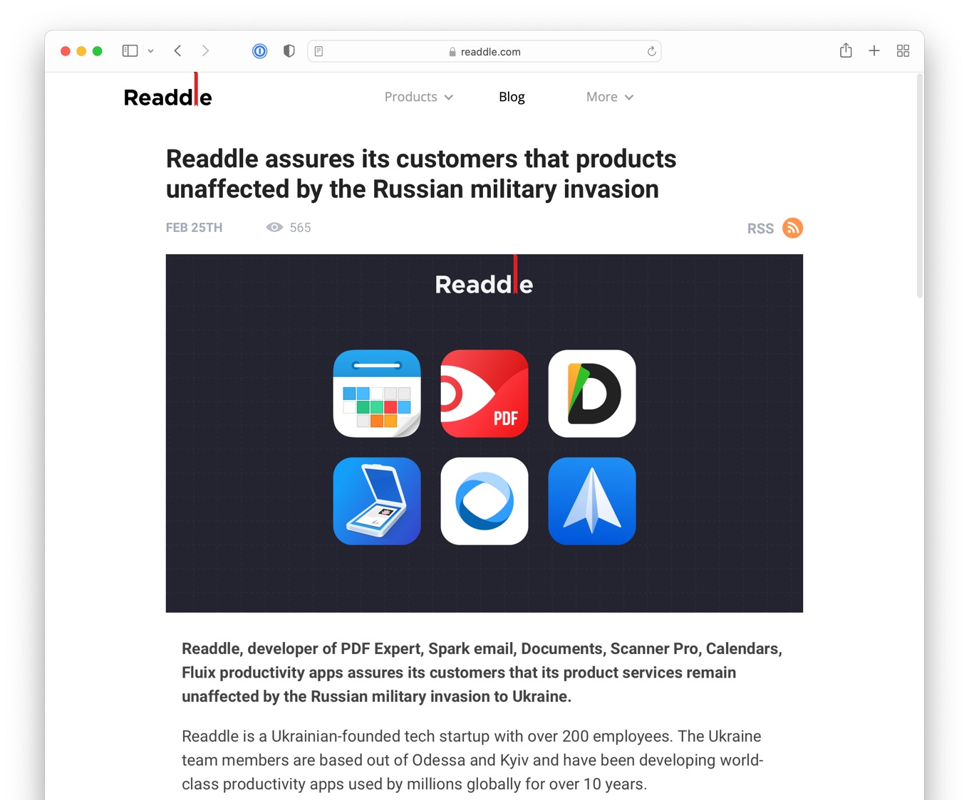 Readdle assures its customers that products unaffected by the Russian military invasion