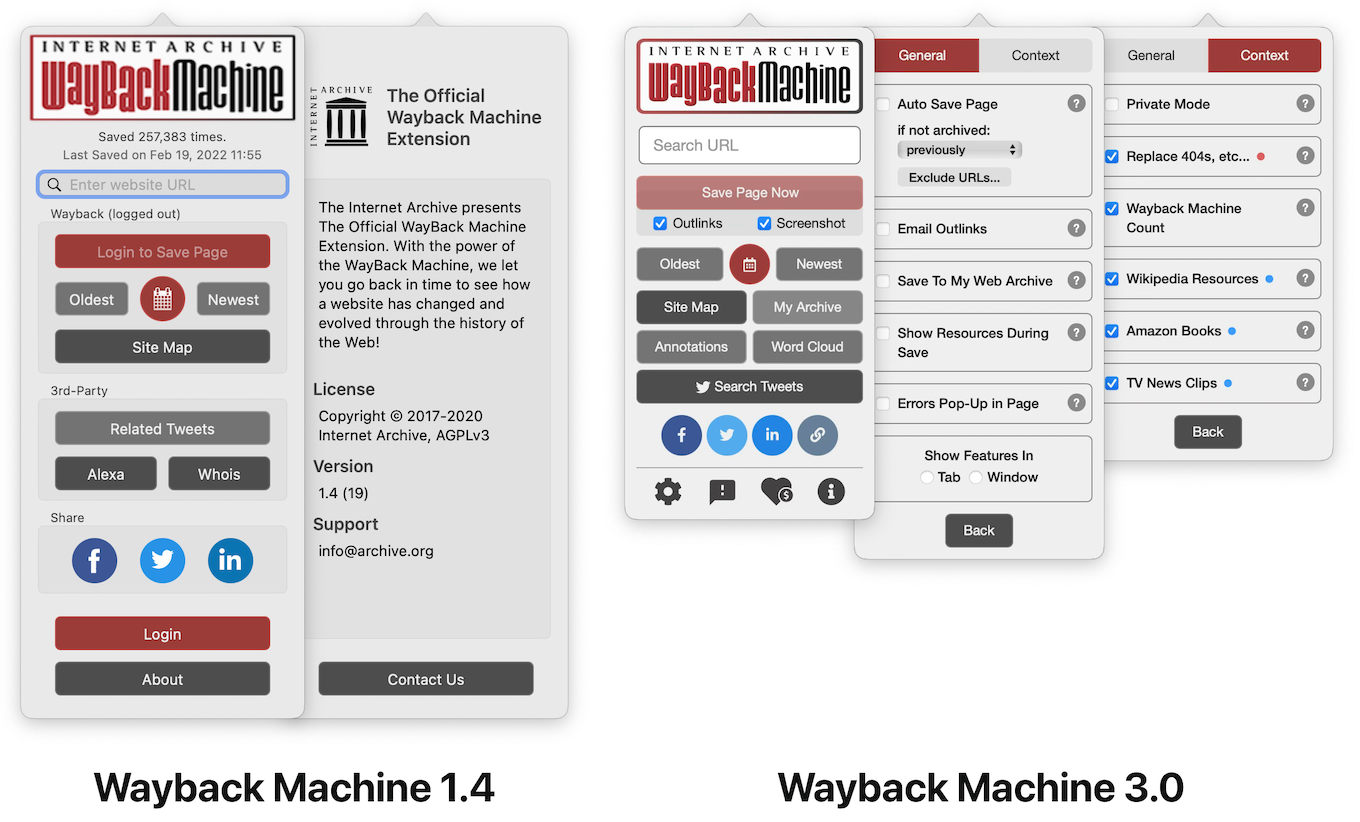 Wayback Machine 1.4 vs 3.0