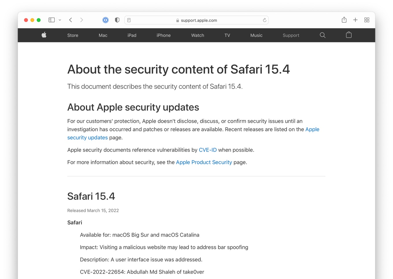 About the security content of Safari 15.4