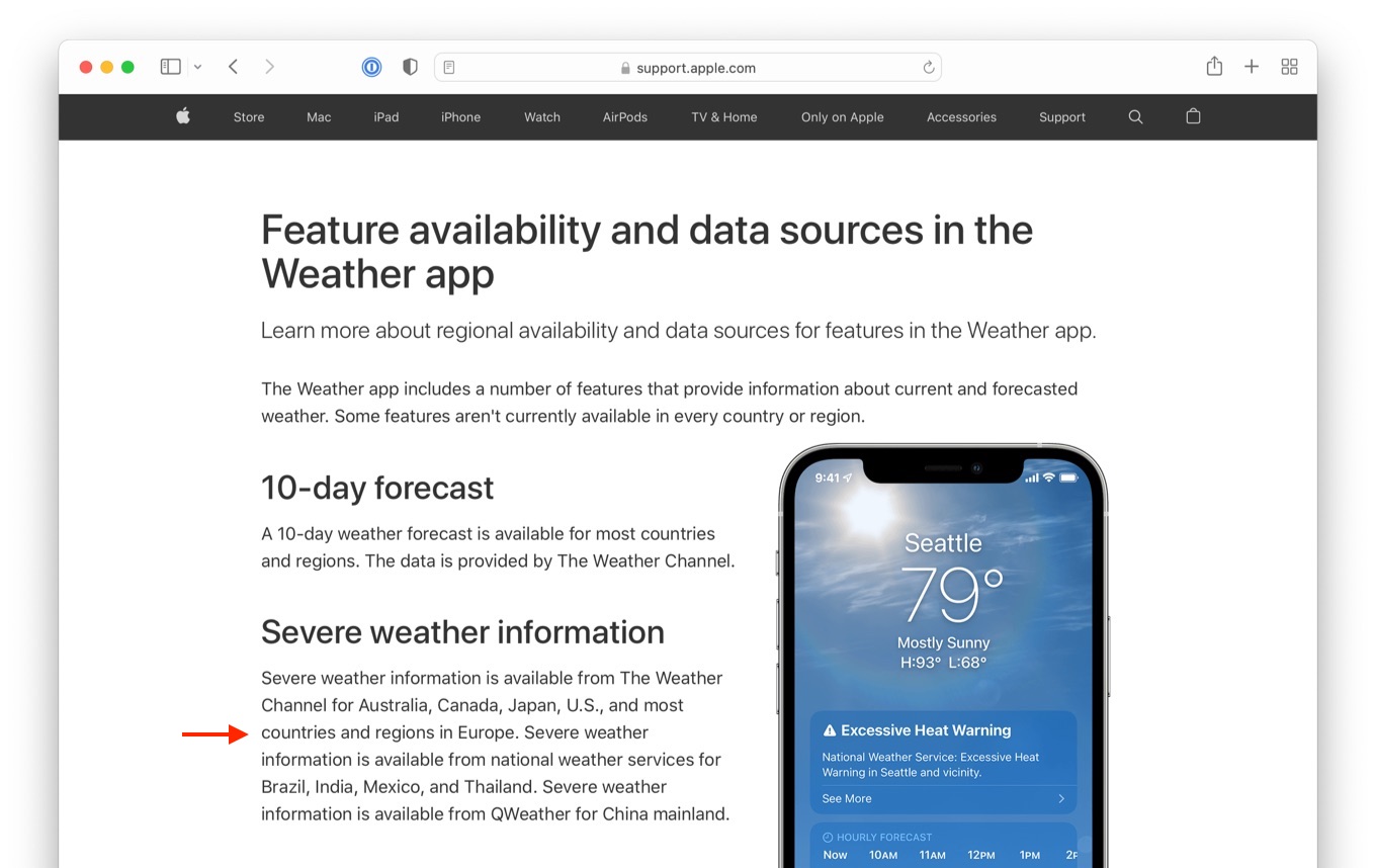Data sources in the Weather app Apple