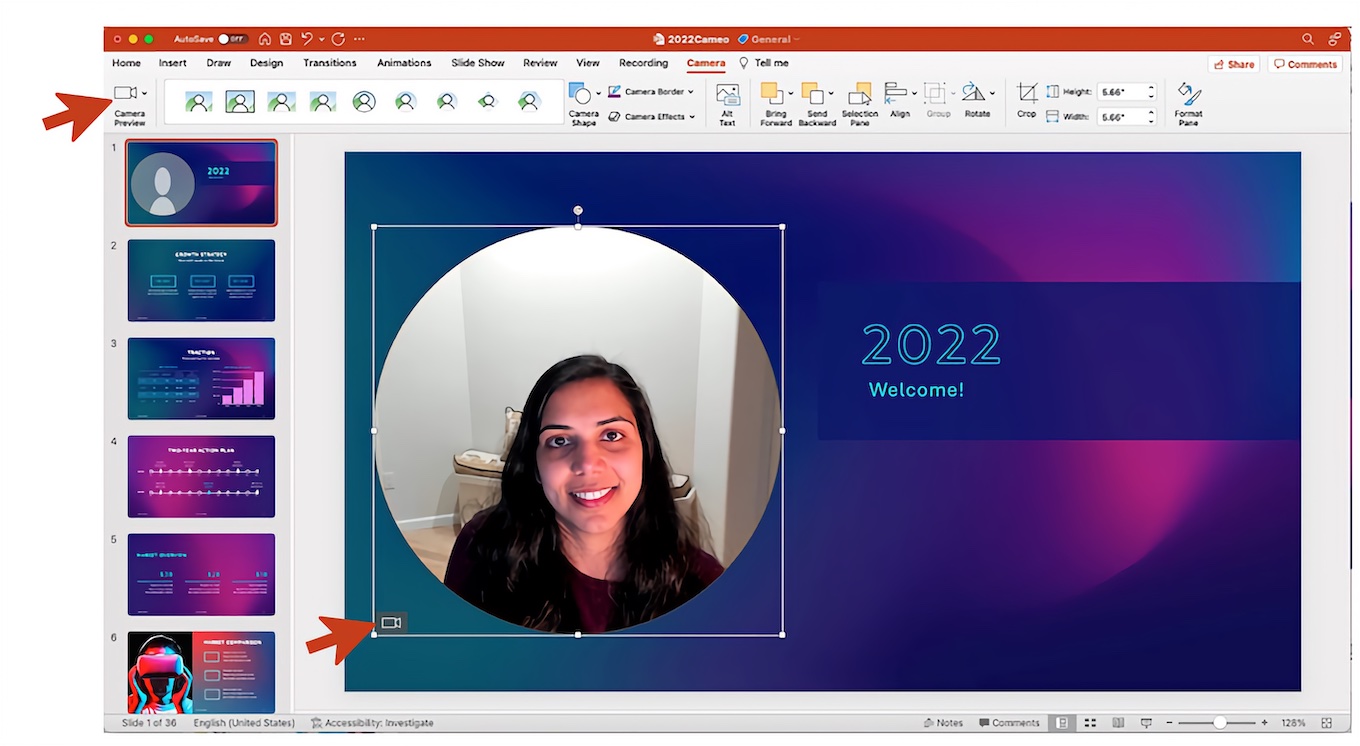 Live camera feeds in PowerPoint for Mac