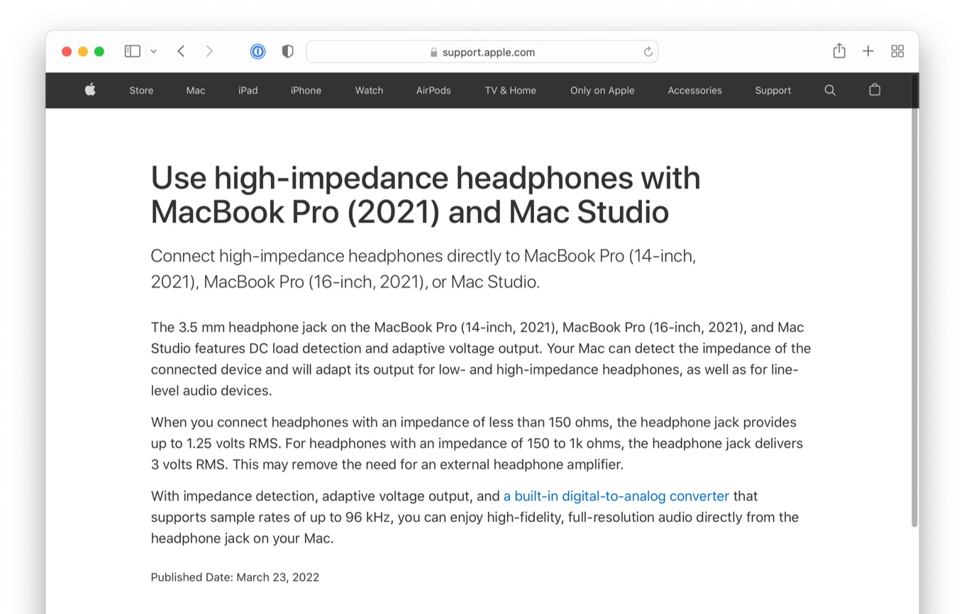 Use high-impedance headphones with MacBook Pro (2021) and Mac Studio