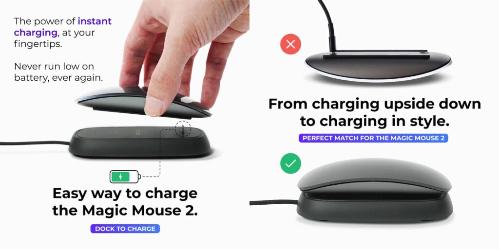 AppleのMagic Mouse 2を裏返さずに充電できる充電スタンド「Ascrono Magic Mouse 2 Charger」が発売。