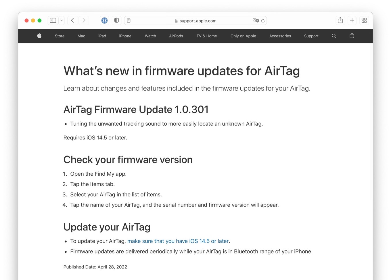 What’s new in firmware updates for AirTag