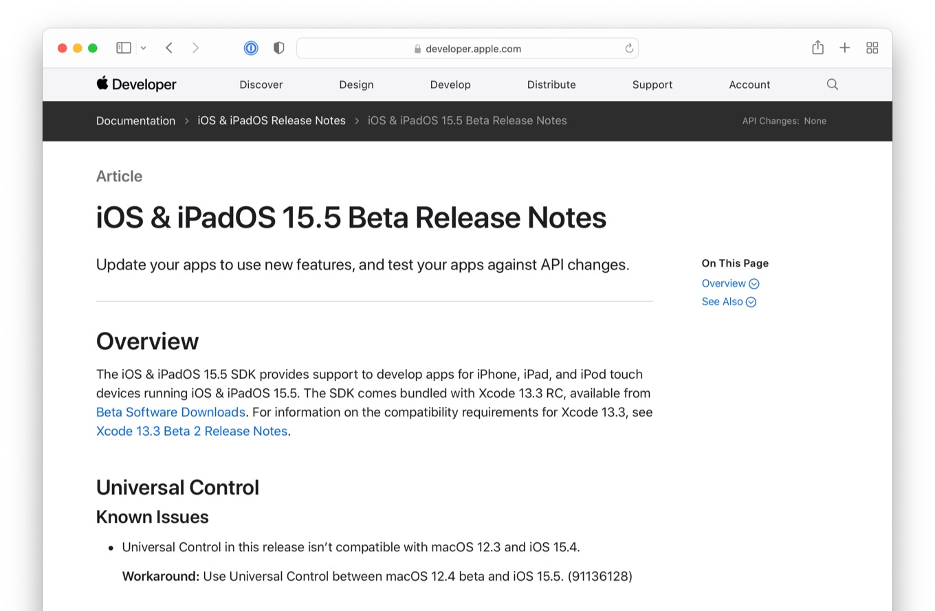 macOS 12 4 monterey and ios 15 5 beta release notes