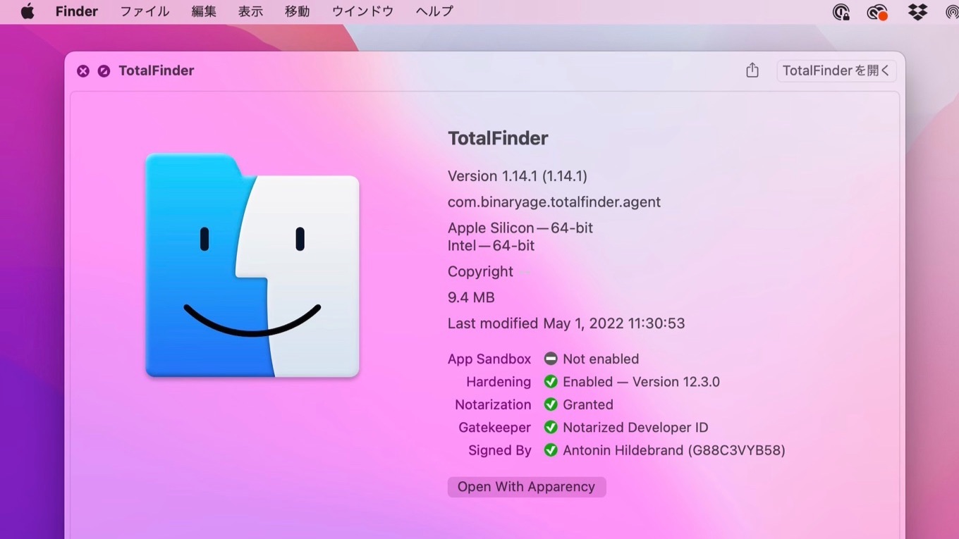 TotalFinder v1 14 1 support Apple Silicon Mac
