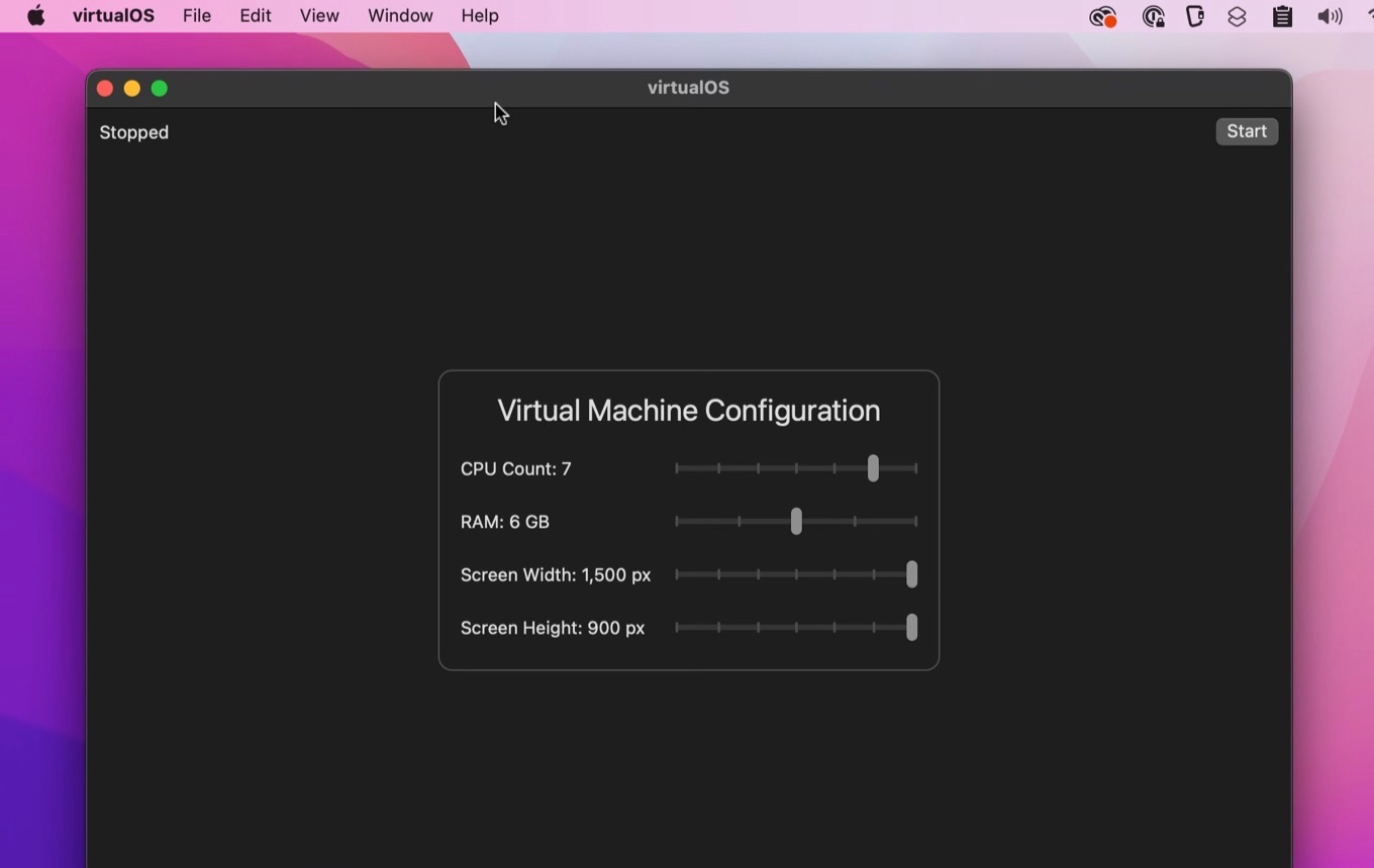 virtualOS Virtual Machine Configuration