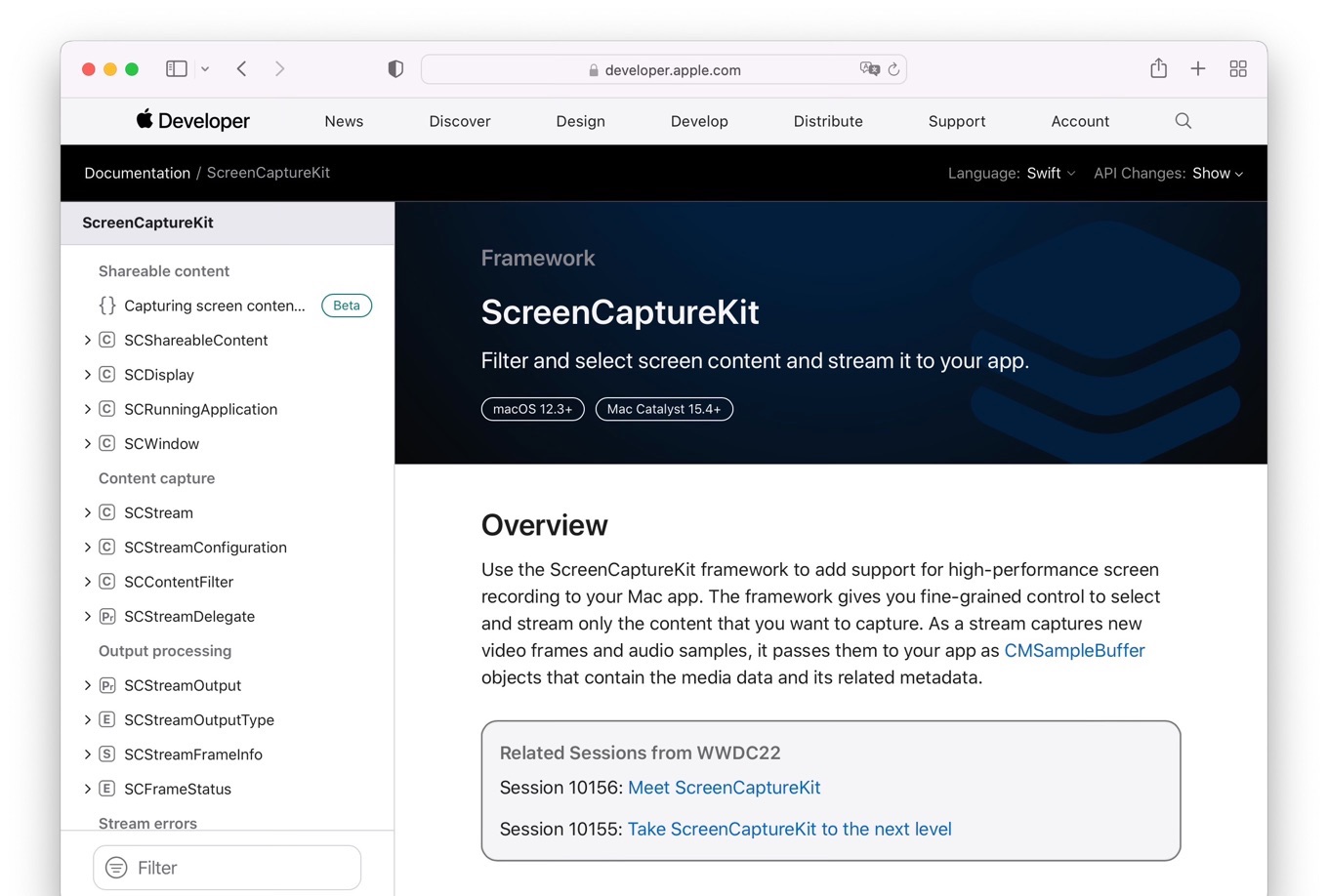 ScreenCaptureKit availablity macOS 12 3 Monterey